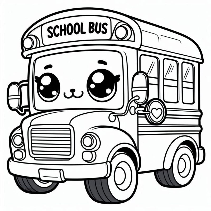 Desenho de Ônibus Escolar Fofo para Colorir