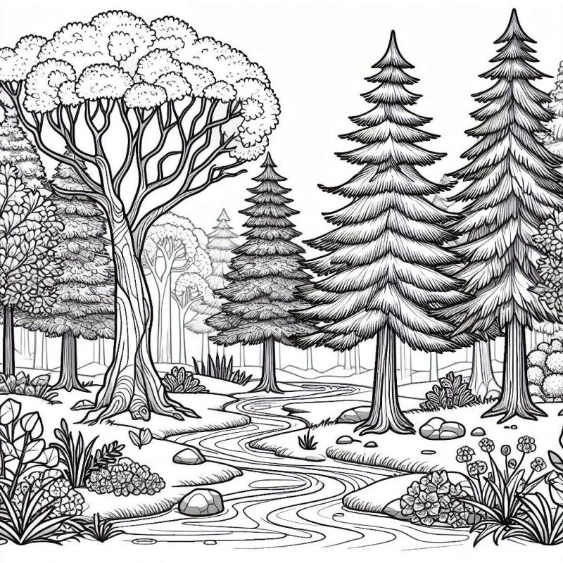 Paisagem de Floresta para Colorir e Imprimir