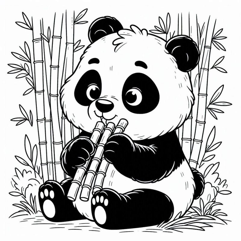 Fofo Panda em Meio a Bambu para Colorir