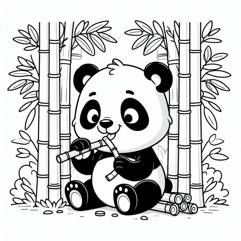 Panda Feliz Comendo Bambu para Colorir