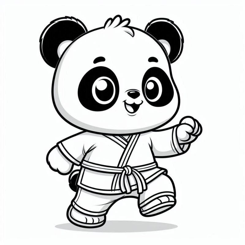 Desenho de Panda Karatê Fofinho para Colorir