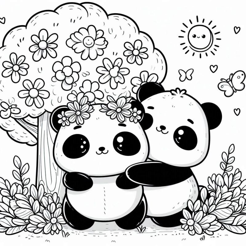 Desenho Kawaii dos Dois Pandas Adoráveis para Colorir