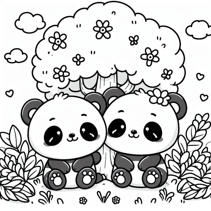 Colorir Adoráveis Pandas Kawaii