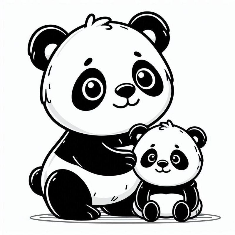 Desenho de panda adulto e filhote para colorir, com contornos simples e adoráveis. Perfeito para crianças e adultos.