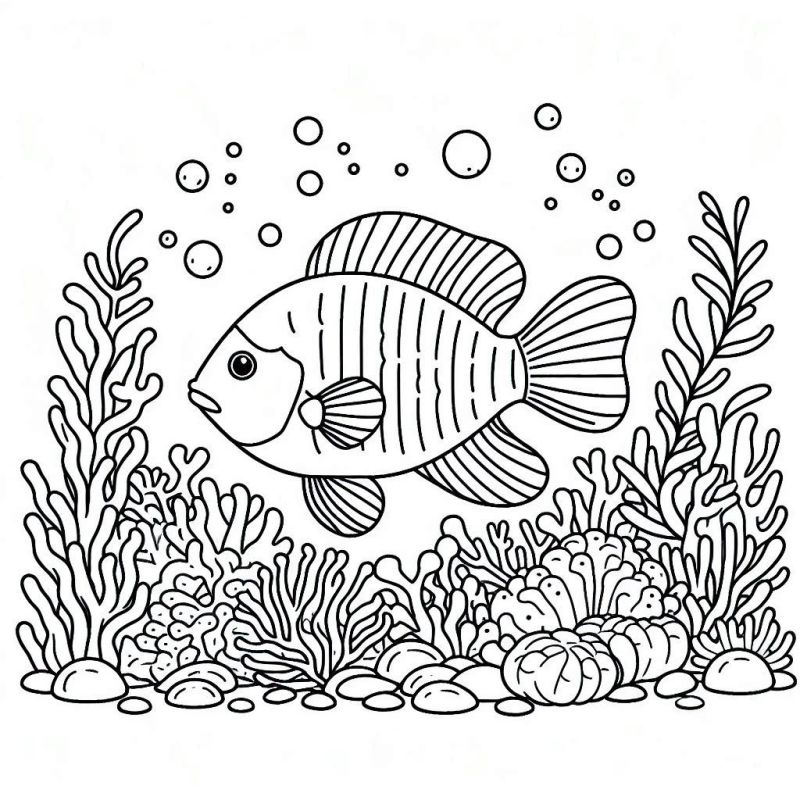 Desenho de peixe subaquático para colorir