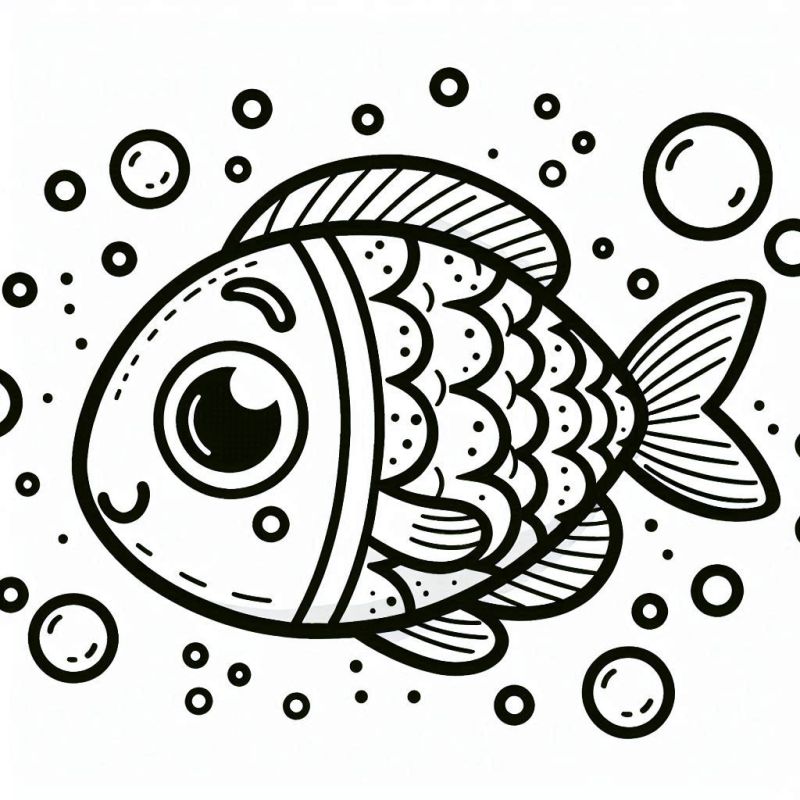 Desenho de um peixe estilizado com detalhes para colorir