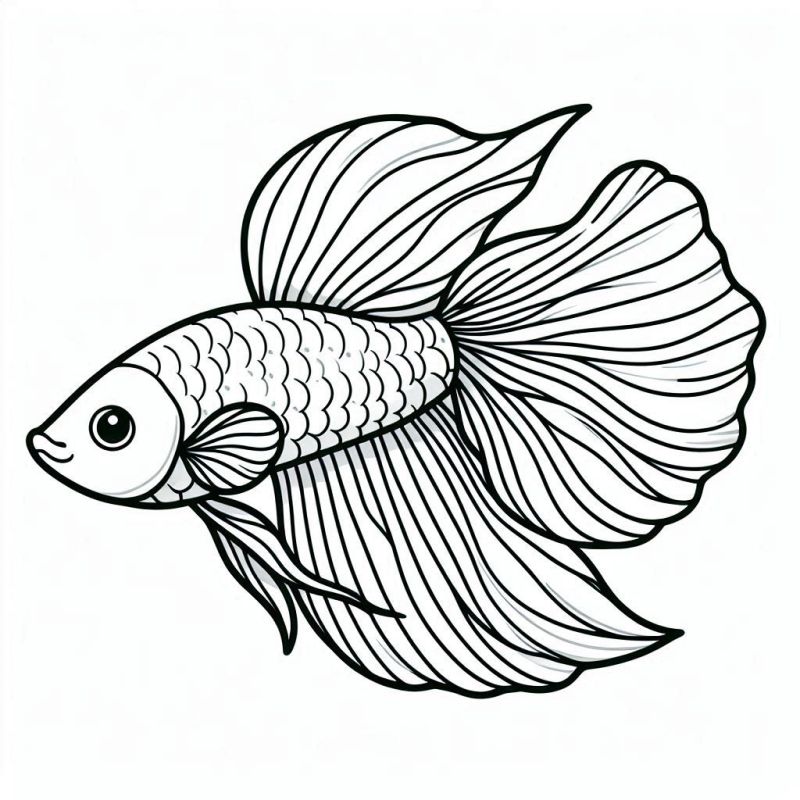 Desenho detalhado de um Peixe Betta Ornamental para colorir