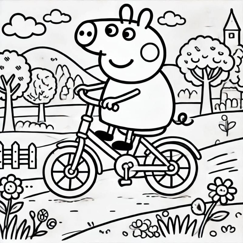 Peppa Pig Andando de Bicicleta: Desenho para Colorir