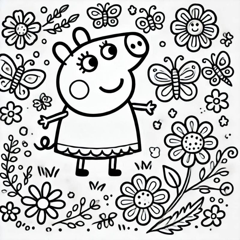 Desenho Encantado de Peppa Pig no Jardim para Colorir