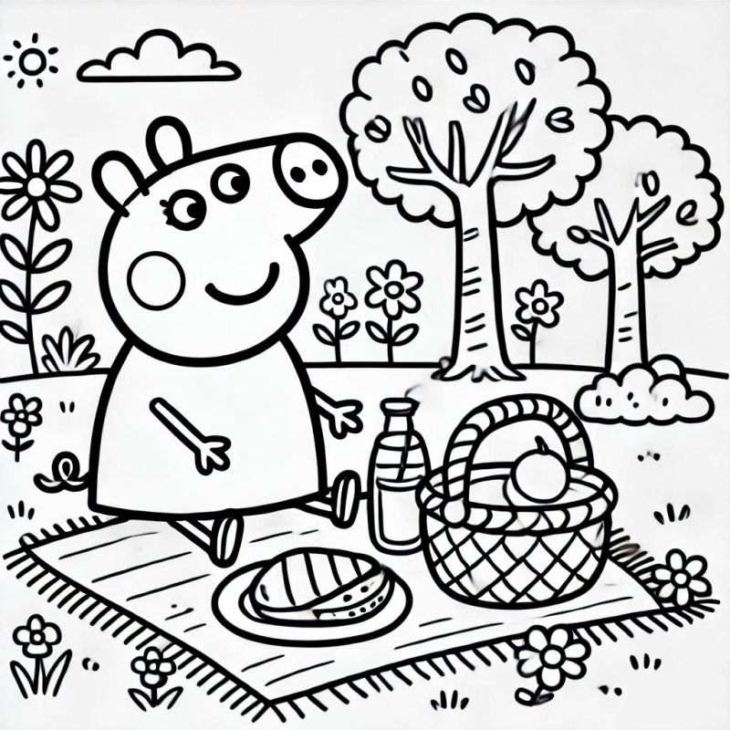 Piquenique Animado com Peppa Pig para Colorir