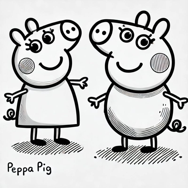 Desenho de Dois Porquinhos da Peppa Pig para Colorir