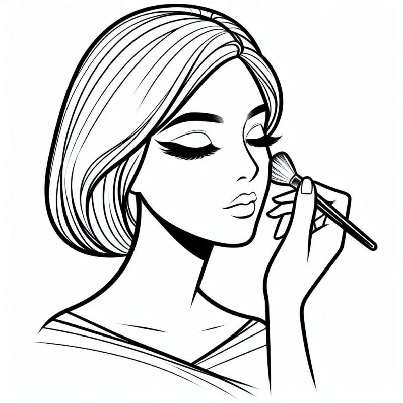 Desenho de perfil feminino elegante com maquiagem para colorir