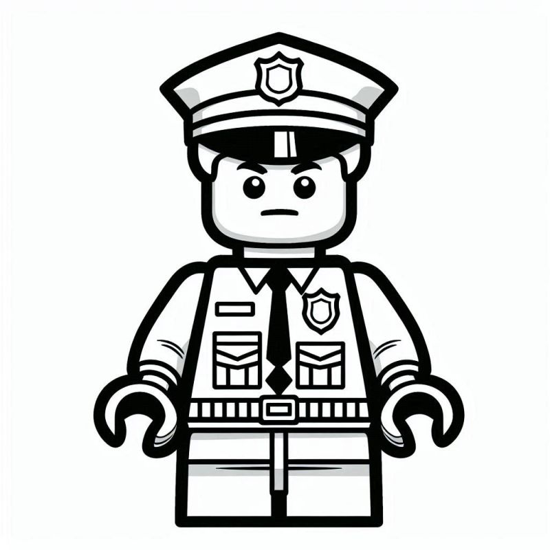 Desenho de policial Lego para colorir com detalhes do uniforme