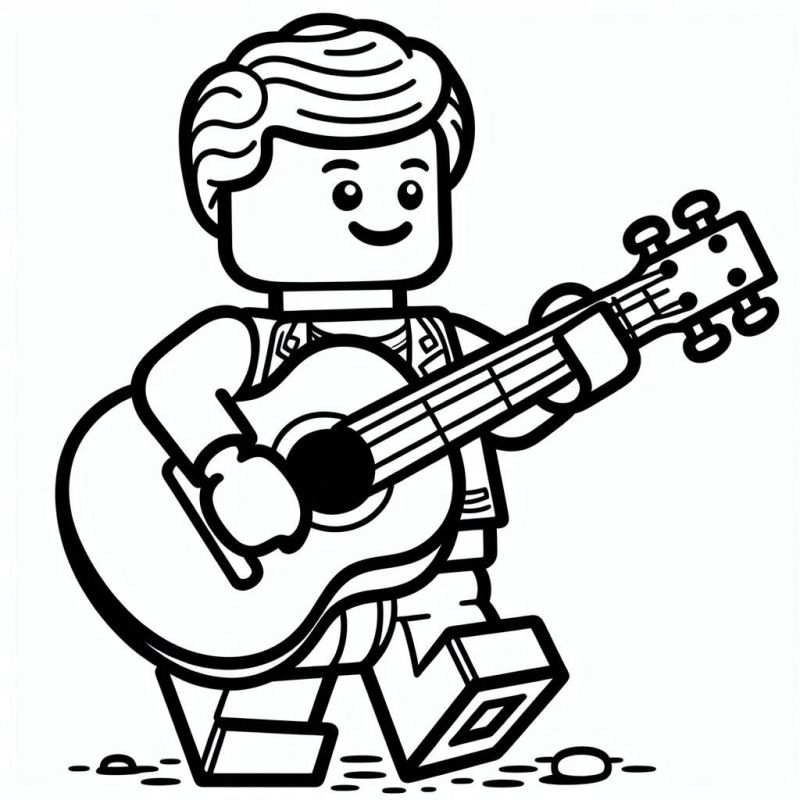 Desenho de Boneco Lego com Violão para Colorir