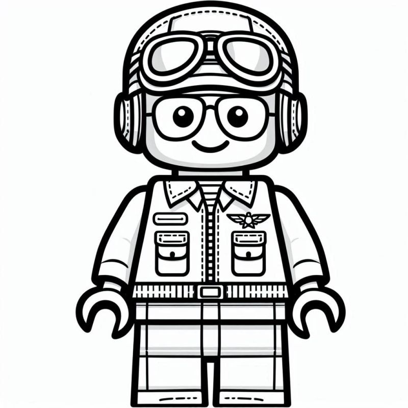 Desenho para colorir de personagem Lego aviador com capacete e óculos