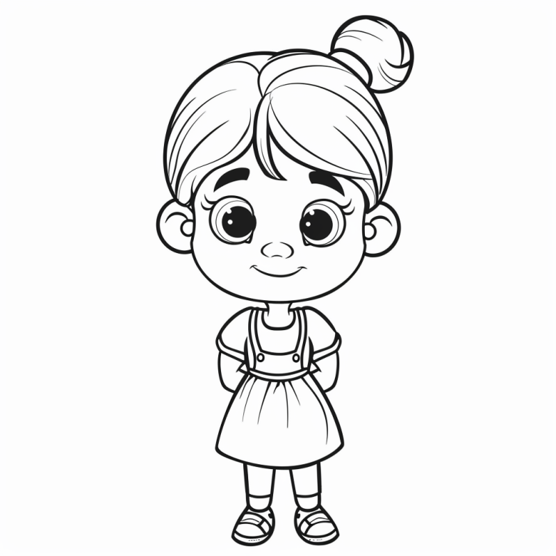 Desenho de Menina Sorridente com Vestido Simples para Colorir