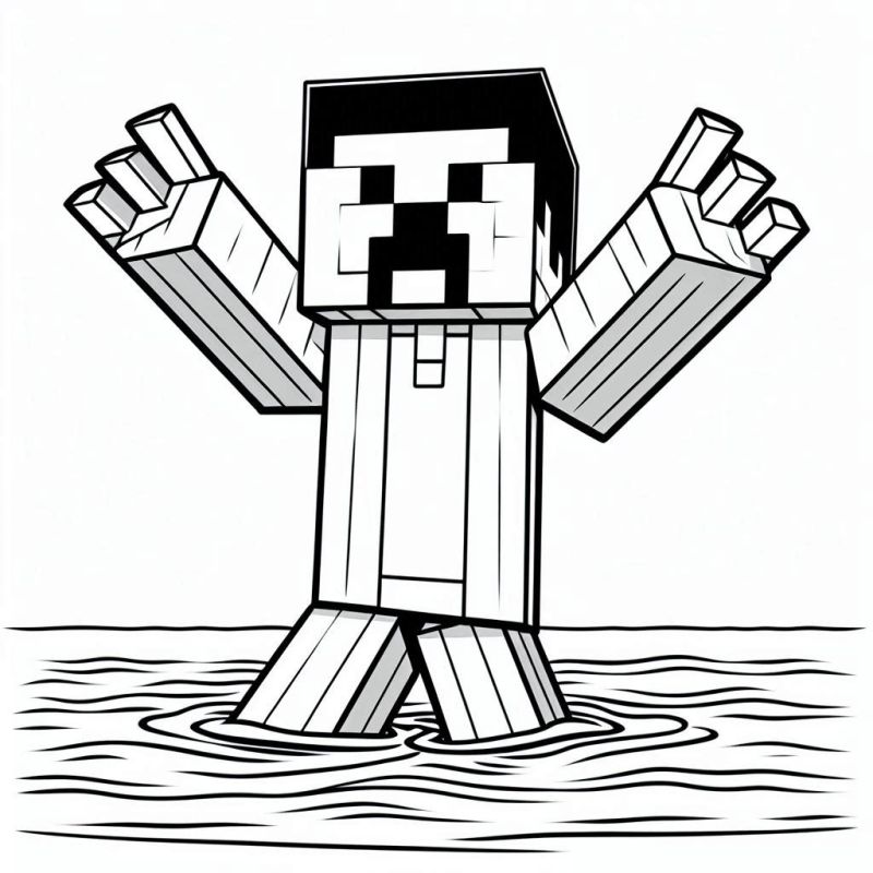 Personagem Minecraft Emergindo da Água