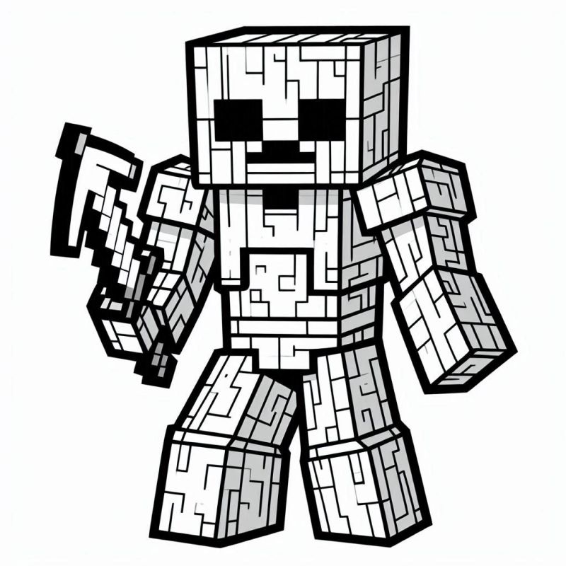 Desenho de Personagem Pixelado do Minecraft para Colorir