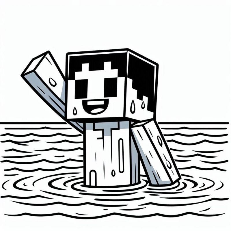 Divertido Minecraft Sorridente na Água