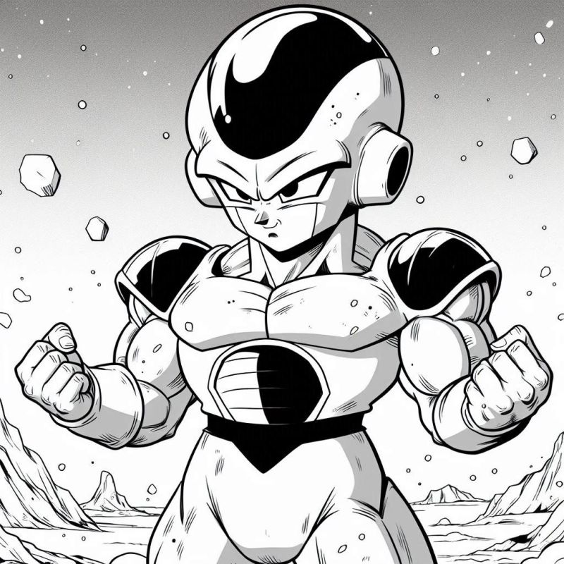 Desenho para colorir de Freeza mostrando poder em Dragon Ball