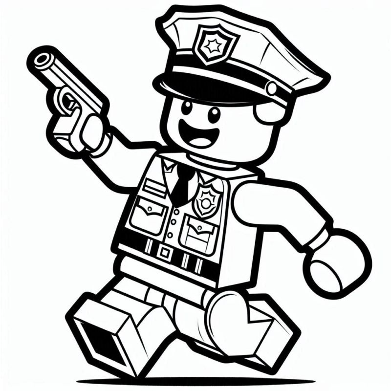 Desenho de Policial de Lego Correndo para Colorir