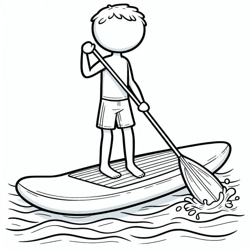 Ilustração de pessoa praticando stand-up paddle para colorir