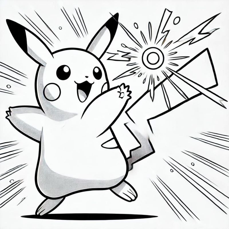 Desenho de Pikachu realizando um ataque elétrico