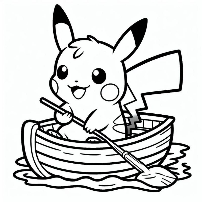 Pikachu Rema em um Barco: Cenário Mágico para Colorir