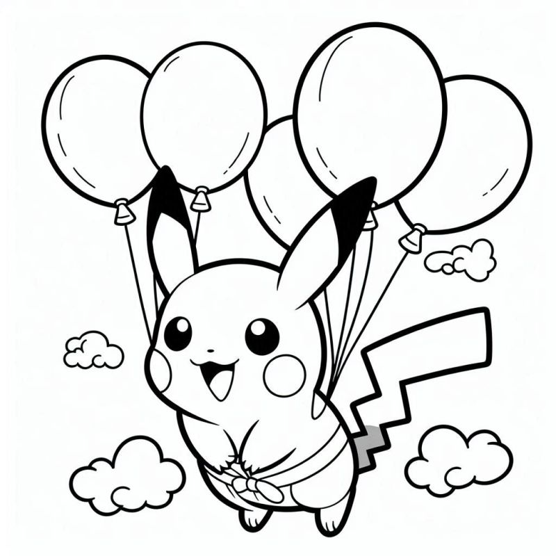 Desenho de Pikachu com Balões para Colorir