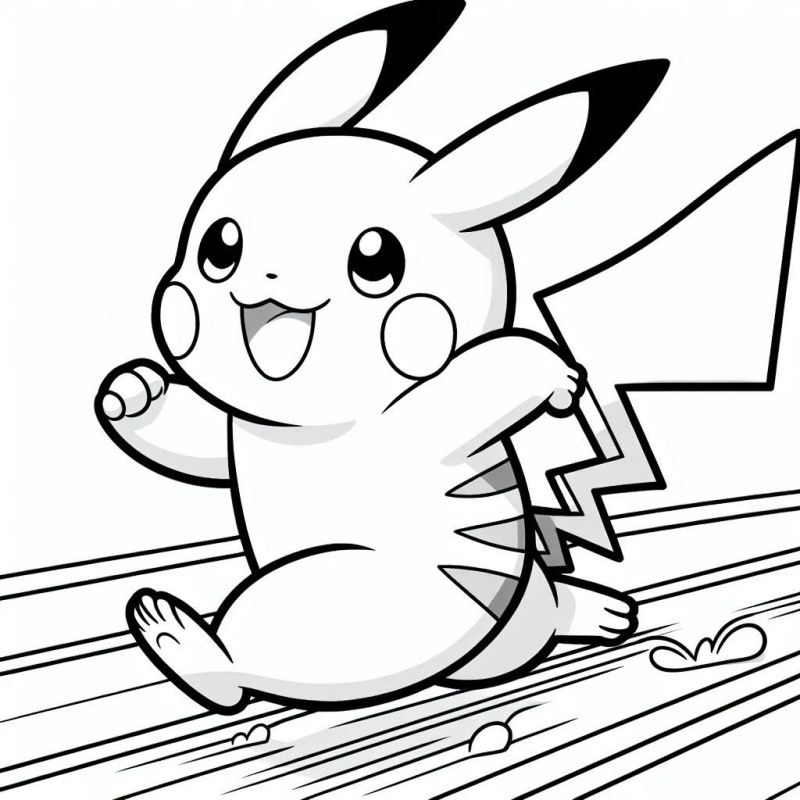 Desenho de Pikachu Correndo Alegremente para Colorir