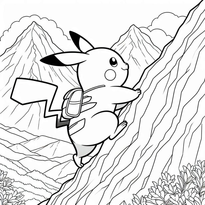 Desenho de Pikachu Escalando Montanha para Colorir