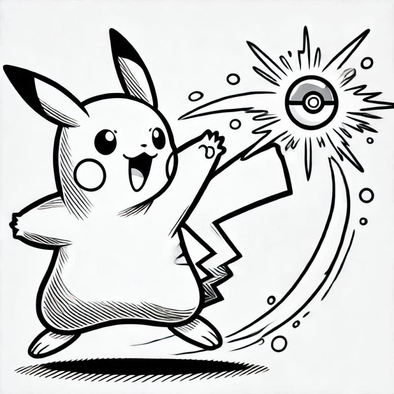 Desenho para colorir do Pikachu com Pokébola