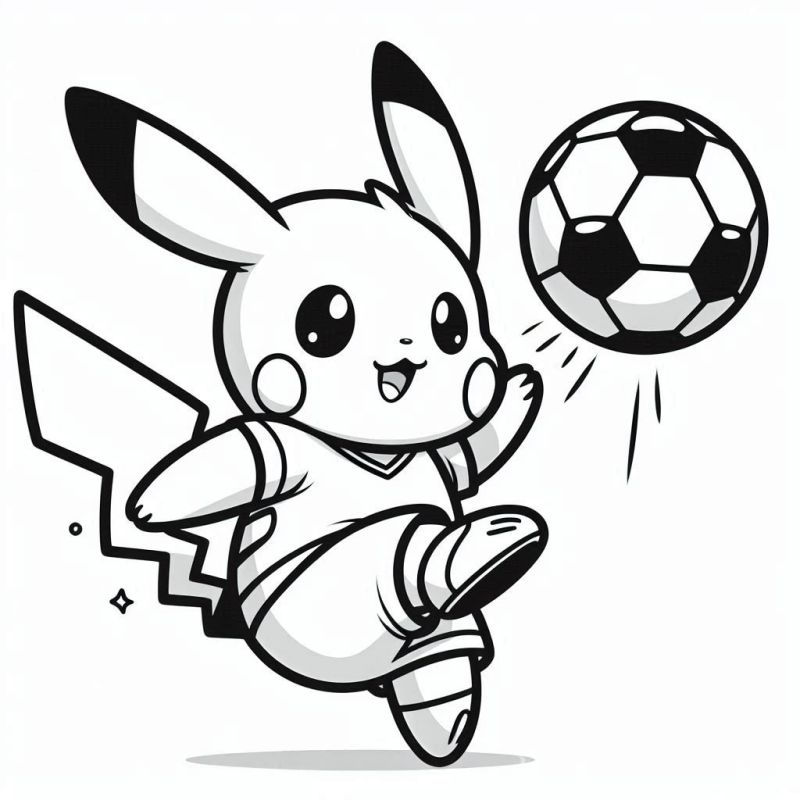 Desenho do Pikachu jogando futebol para colorir