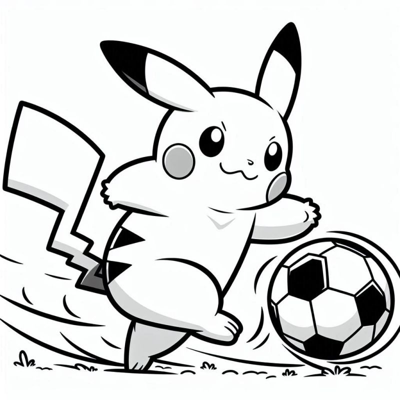 Pikachu Jogando Futebol para Colorir