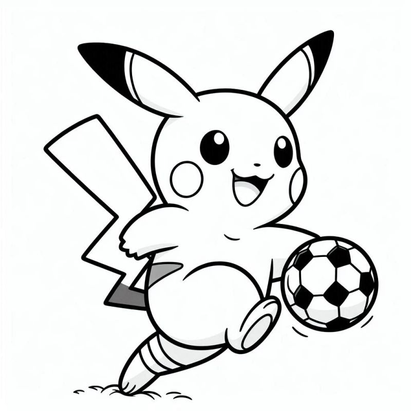 Divirta-se Colorindo Pikachu Jogando Futebol