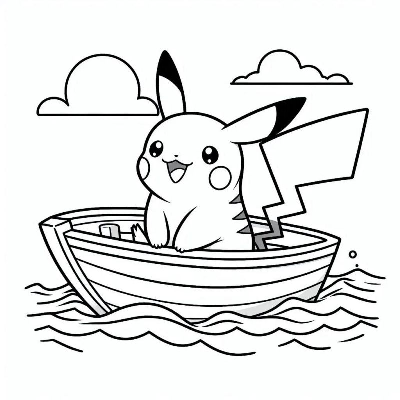 Pikachu Alegre no Barco para Colorir