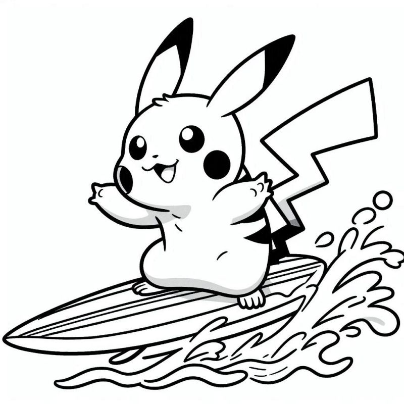 Desenho de Pikachu Surfando para Colorir - Anime Seu Dia