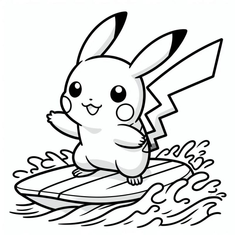 Desenho de Pikachu Surfando para Colorir