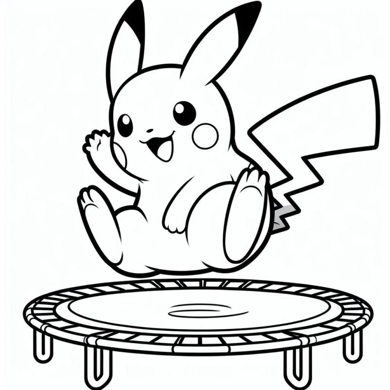 Desenho do Pikachu No Trampolim para Colorir