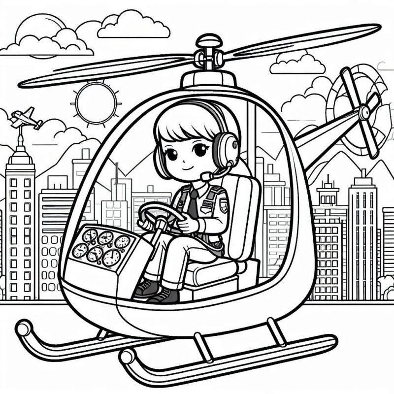 Desenho Detalhado de Piloto de Helicóptero para Colorir