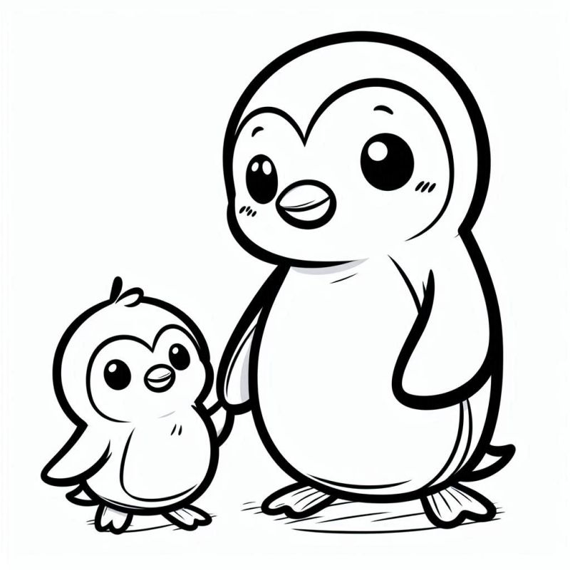 Desenho de Pinguins para Colorir: Mãe e Filhote