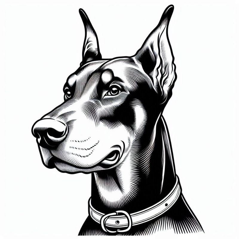 Desenho estilo realista de doberman para colorir com detalhes