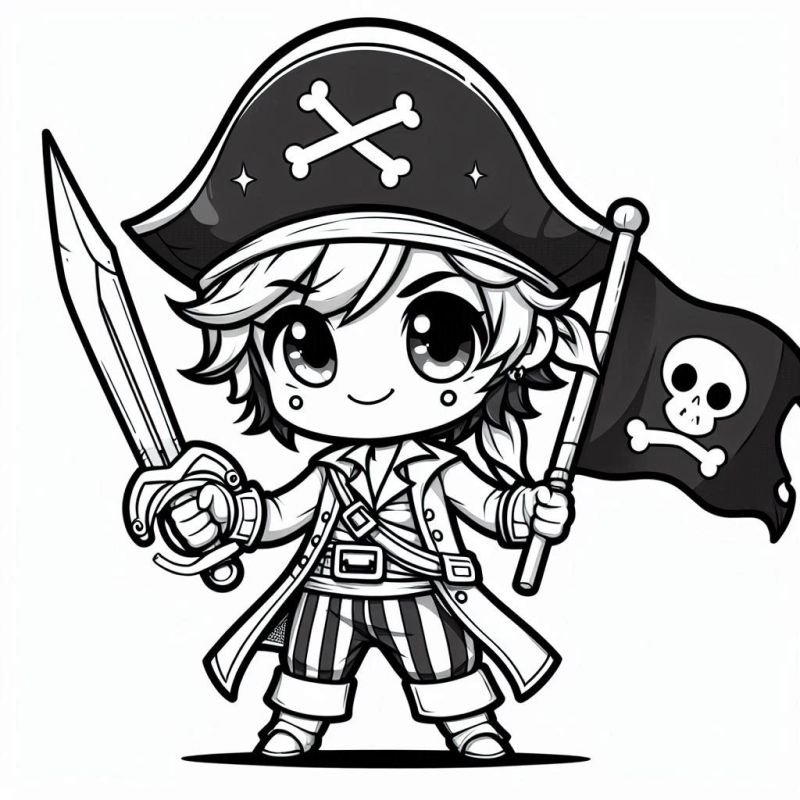 Desenho de Pirata Chibi para Colorir