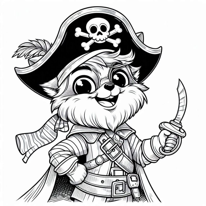 Desenho de personagem antropomórfico com tema de pirata para colorir