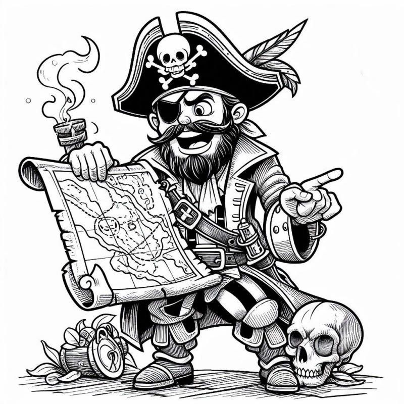 Pirata Desenho Animado para Colorir Detalhado