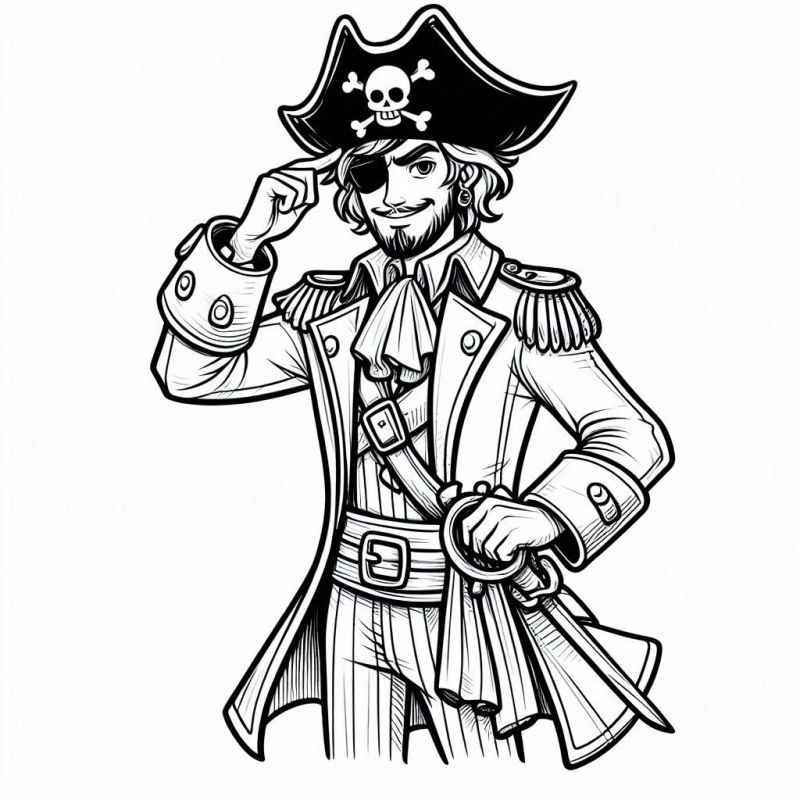 Desenho de Pirata Clássico e Detalhado para Colorir