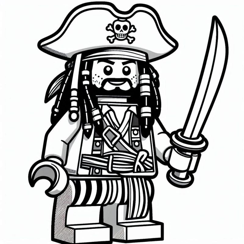 Desenho de Pirata LEGO em Preto e Branco para Colorir