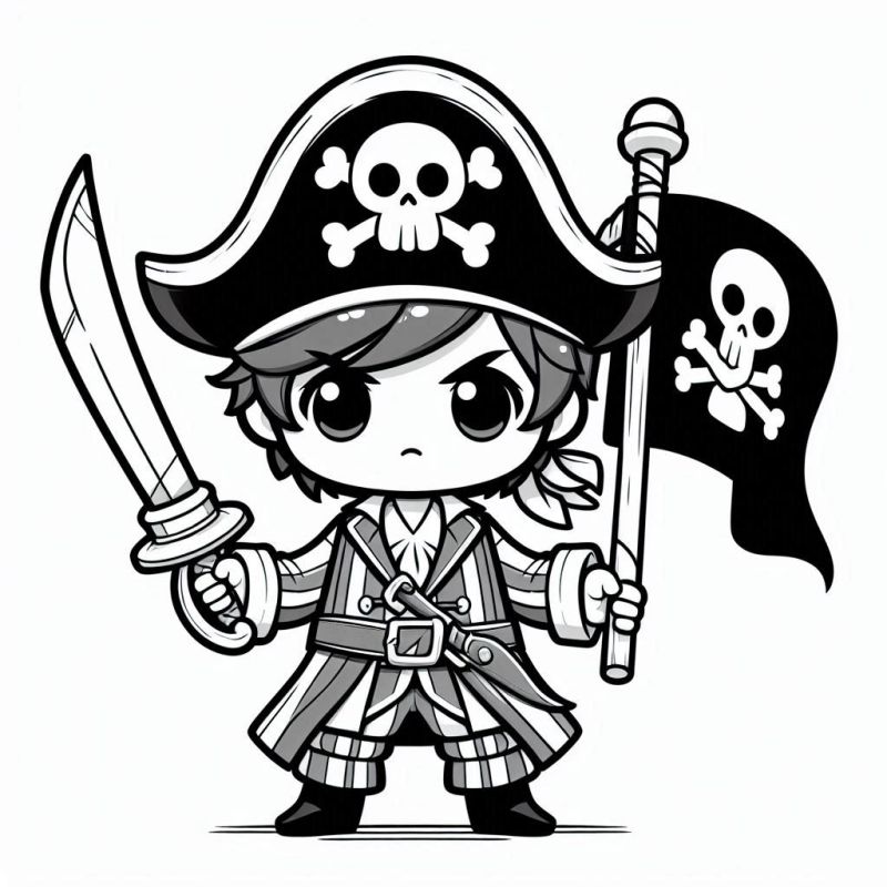 Desenho de Jovem Pirata Adorável e Cartunesco para Colorir