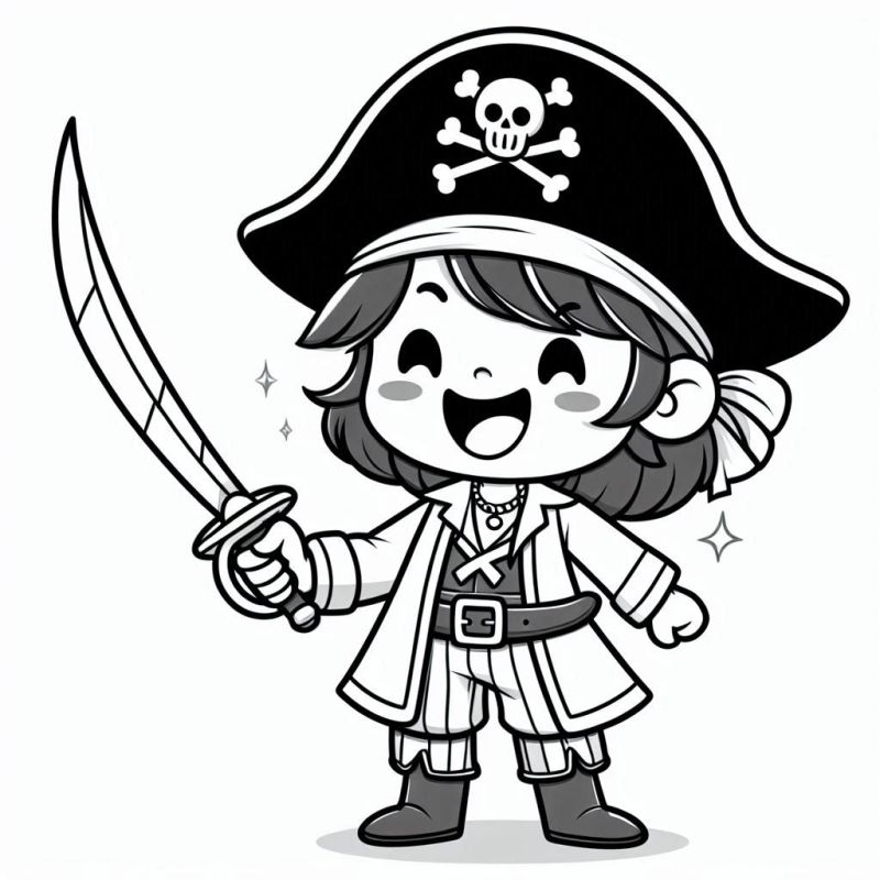 Desenho de Pirata Adorável para Colorir