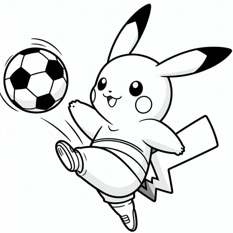 Desenho de Pikachu jogando futebol para colorir